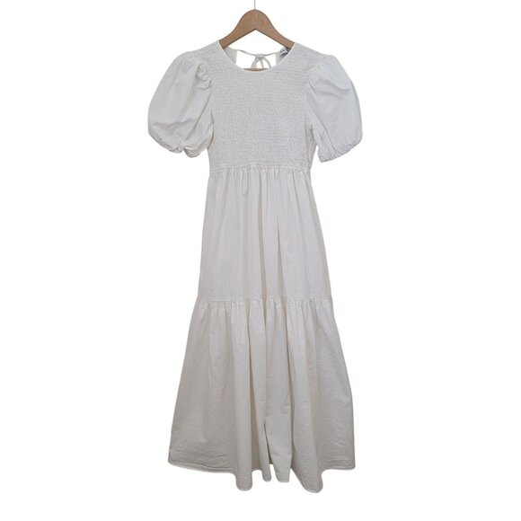 En Saison Dresses & Skirts - UO EN SAISON MARA White Midi Tiered Smocked Puff Sleeve Dress Women's Sz M